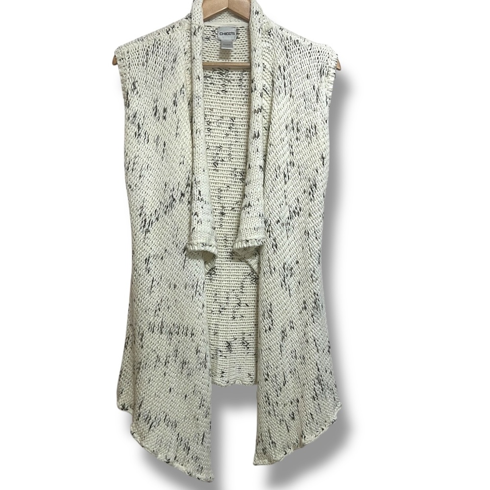 Chico's Chunky Knit Open Front Sleeveless Drapy Sweater Size 1 (M/8) Ivory‎